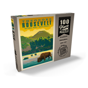 Darstellung des Puzzle Motivs Theodore Roosevelt National Park: Bison, Vintage Poster 100 Puzzle Schachtel Ansicht2