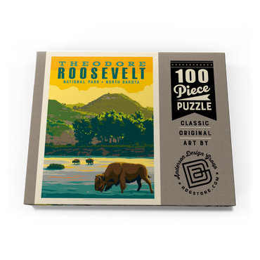 Darstellung des Puzzle Motivs Theodore Roosevelt National Park: Bison, Vintage Poster 100 Puzzle Schachtel Ansicht3