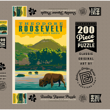 Darstellung des Puzzle Motivs Theodore Roosevelt National Park: Bison, Vintage Poster 200 Puzzle Schachtel 3D Modell