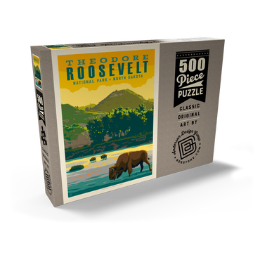 Darstellung des Puzzle Motivs Theodore Roosevelt National Park: Bison, Vintage Poster 500 Puzzle Schachtel Ansicht2