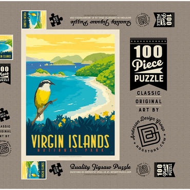 Darstellung des Puzzle Motivs Virgin Islands National Park: Trunk Bay, Vintage Poster 100 Puzzle Schachtel 3D Modell