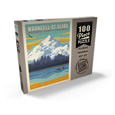 Darstellung des Puzzle Motivs Wrangell-St. Elias National Park, Vintage Poster 100 Puzzle Schachtel Ansicht2