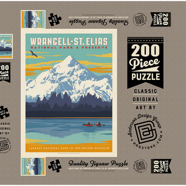 Darstellung des Puzzle Motivs Wrangell-St. Elias National Park, Vintage Poster 200 Puzzle Schachtel 3D Modell
