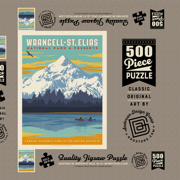 Darstellung des Puzzle Motivs Wrangell-St. Elias National Park, Vintage Poster 500 Puzzle Schachtel 3D Modell
