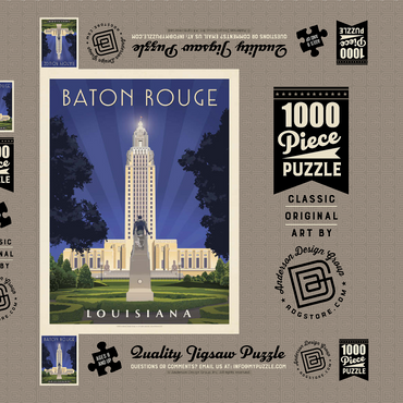 Darstellung des Puzzle Motivs Baton Rouge, Louisiana: State Capitol, Vintage Poster 1000 Puzzle Schachtel 3D Modell