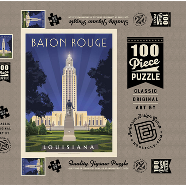 Darstellung des Puzzle Motivs Baton Rouge, Louisiana: State Capitol, Vintage Poster 100 Puzzle Schachtel 3D Modell