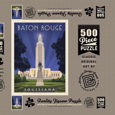 Darstellung des Puzzle Motivs Baton Rouge, Louisiana: State Capitol, Vintage Poster 500 Puzzle Schachtel 3D Modell