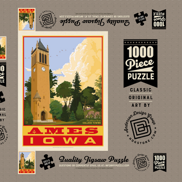 Darstellung des Puzzle Motivs American College Towns: Ames, Iowa, Vintage Poster 1000 Puzzle Schachtel 3D Modell