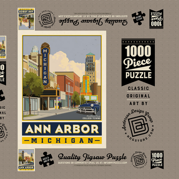 Darstellung des Puzzle Motivs American College Towns: Ann Arbor, Michigan, Vintage Poster 1000 Puzzle Schachtel 3D Modell