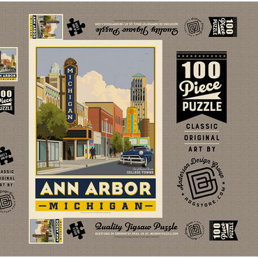 Darstellung des Puzzle Motivs American College Towns: Ann Arbor, Michigan, Vintage Poster 100 Puzzle Schachtel 3D Modell