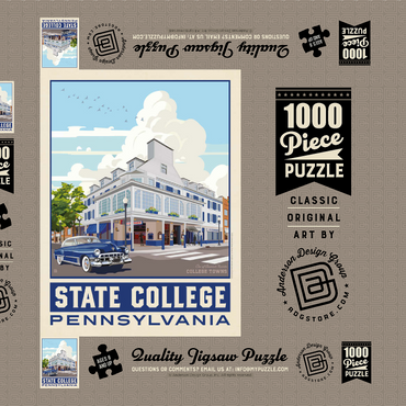 Darstellung des Puzzle Motivs American College Towns: State College, PA, Vintage Poster 1000 Puzzle Schachtel 3D Modell