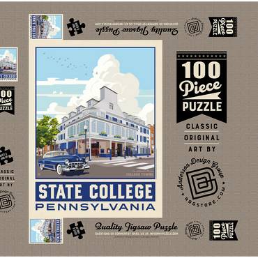 Darstellung des Puzzle Motivs American College Towns: State College, PA, Vintage Poster 100 Puzzle Schachtel 3D Modell