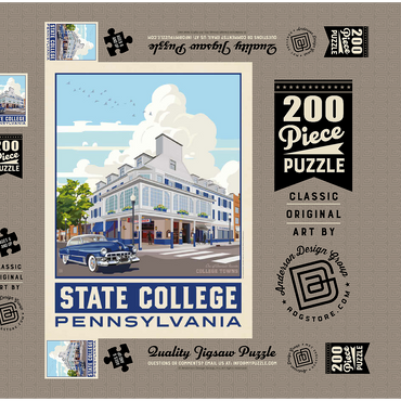 Darstellung des Puzzle Motivs American College Towns: State College, PA, Vintage Poster 200 Puzzle Schachtel 3D Modell