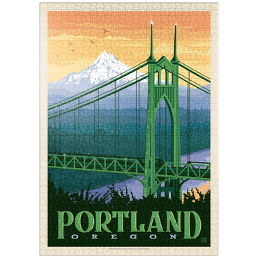Darstellung des Puzzle Motivs puzzleplate Portland, Oregon: St. Johns Bridge, Vintage Poster 1000 Puzzle