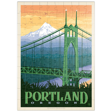 Darstellung des Puzzle Motivs puzzleplate Portland, Oregon: St. Johns Bridge, Vintage Poster 100 Puzzle