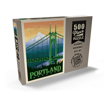 Darstellung des Puzzle Motivs Portland, Oregon: St. Johns Bridge, Vintage Poster 500 Puzzle Schachtel Ansicht2