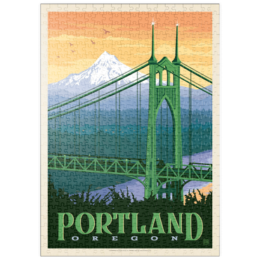 Darstellung des Puzzle Motivs puzzleplate Portland, Oregon: St. Johns Bridge, Vintage Poster 500 Puzzle