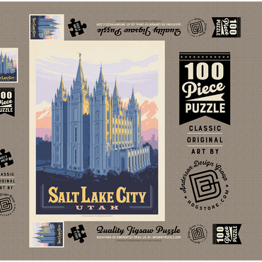 Darstellung des Puzzle Motivs Salt Lake City, Utah: Temple Square, Vintage Poster 100 Puzzle Schachtel 3D Modell