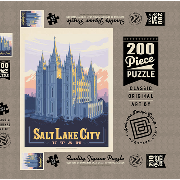 Darstellung des Puzzle Motivs Salt Lake City, Utah: Temple Square, Vintage Poster 200 Puzzle Schachtel 3D Modell