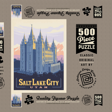 Darstellung des Puzzle Motivs Salt Lake City, Utah: Temple Square, Vintage Poster 500 Puzzle Schachtel 3D Modell