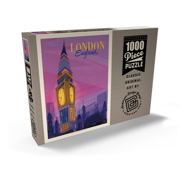 Darstellung des Puzzle Motivs England: London, Big Ben (Mod Design), Vintage Poster 1000 Puzzle Schachtel Ansicht2