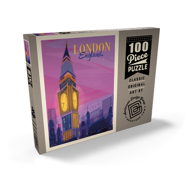 Darstellung des Puzzle Motivs England: London, Big Ben (Mod Design), Vintage Poster 100 Puzzle Schachtel Ansicht2