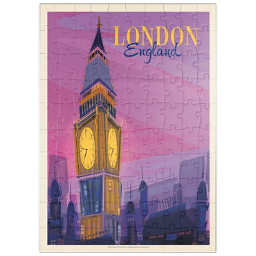 Darstellung des Puzzle Motivs puzzleplate England: London, Big Ben (Mod Design), Vintage Poster 100 Puzzle