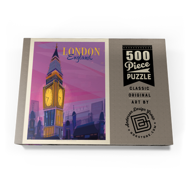 Darstellung des Puzzle Motivs England: London, Big Ben (Mod Design), Vintage Poster 500 Puzzle Schachtel Ansicht3