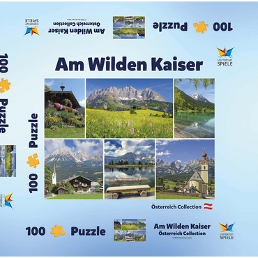 Darstellung des Puzzle Motivs Am Wilden Kaiser: Ellmau, Scheffau und Going in Tirol 100 Puzzle Schachtel 3D Modell