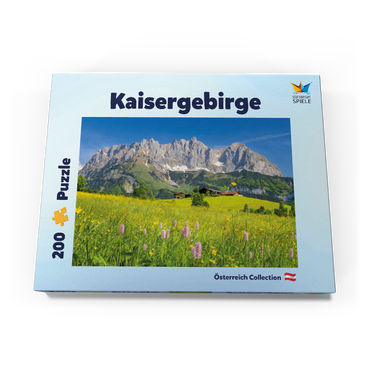 Darstellung des Puzzle Motivs Bauernhaus vor dem Wilden Kaiser, Österreich, Tirol - Kaisergebirge 200 Puzzle Schachtel Ansicht3