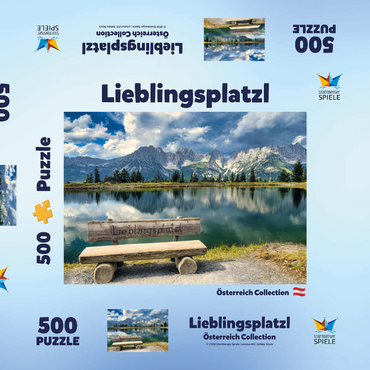 Darstellung des Puzzle Motivs Lieblingsplatzl am Wilden Kaiser, Österreich, Tirol - Kaisergebirge, Astbergsee 500 Puzzle Schachtel 3D Modell