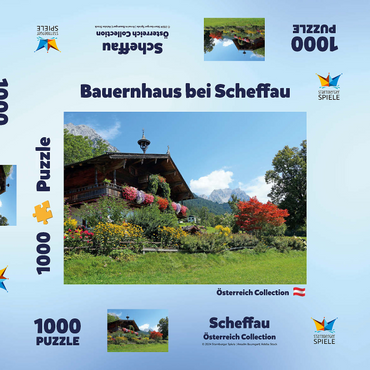 Darstellung des Puzzle Motivs Bauernhaus am Wilden Kaiser bei Scheffau, Österreich, Tirol - Kaisergebirge 1000 Puzzle Schachtel 3D Modell