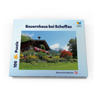 Darstellung des Puzzle Motivs Bauernhaus am Wilden Kaiser bei Scheffau, Österreich, Tirol - Kaisergebirge 100 Puzzle Schachtel Ansicht3