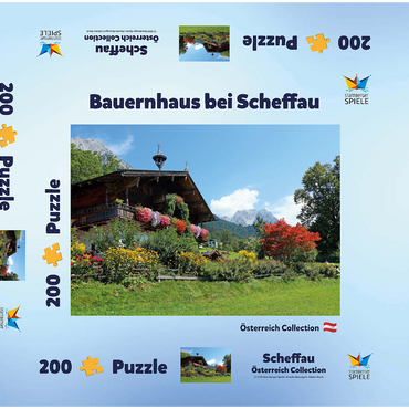 Darstellung des Puzzle Motivs Bauernhaus am Wilden Kaiser bei Scheffau, Österreich, Tirol - Kaisergebirge 200 Puzzle Schachtel 3D Modell