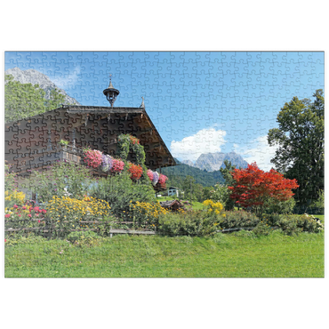 Darstellung des Puzzle Motivs puzzleplate Bauernhaus am Wilden Kaiser bei Scheffau, Österreich, Tirol - Kaisergebirge 500 Puzzle