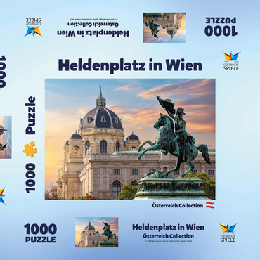 Darstellung des Puzzle Motivs Statue auf dem Heldenplatz in Wien, Naturhistorisches Museum - Österreich 1000 Puzzle Schachtel 3D Modell