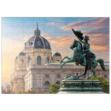 Darstellung des Puzzle Motivs puzzleplate Statue auf dem Heldenplatz in Wien, Naturhistorisches Museum - Österreich 100 Puzzle