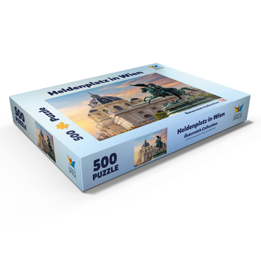 Darstellung des Puzzle Motivs Statue auf dem Heldenplatz in Wien, Naturhistorisches Museum - Österreich 500 Puzzle Schachtel Ansicht1