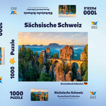Darstellung des Puzzle Motivs Sonnenaufgang an der Bastei in der Sächsischen Schweiz, Sachsen, Deutschland 1000 Puzzle Schachtel 3D Modell