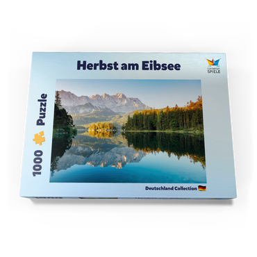 Darstellung des Puzzle Motivs Herbstlandschaft am Eibsee mit Wettersteingebirge und Zugspitze, Alpenmotiv - Bayern 1000 Puzzle Schachtel Ansicht3