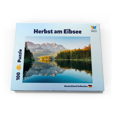 Darstellung des Puzzle Motivs Herbstlandschaft am Eibsee mit Wettersteingebirge und Zugspitze, Alpenmotiv - Bayern 100 Puzzle Schachtel Ansicht3