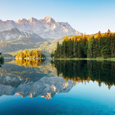 Darstellung des Puzzle Motivs Herbstlandschaft am Eibsee mit Wettersteingebirge und Zugspitze, Alpenmotiv - Bayern 100 Puzzle 3D Modell