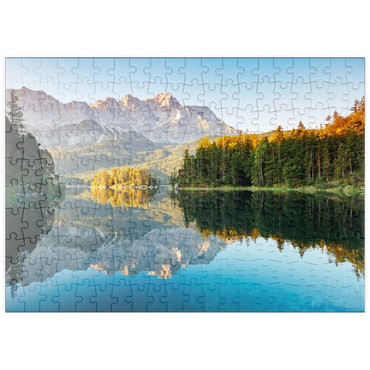 Darstellung des Puzzle Motivs puzzleplate Herbstlandschaft am Eibsee mit Wettersteingebirge und Zugspitze, Alpenmotiv - Bayern 200 Puzzle