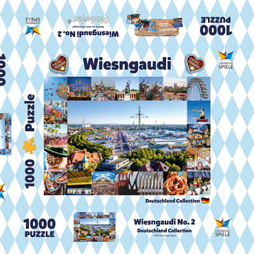 Darstellung des Puzzle Motivs Wiesgaudi No.2 - Bunte Collage vom Oktoberfest in München, Theresienwiese, Bayern, Deutschland 1000 Puzzle Schachtel 3D Modell