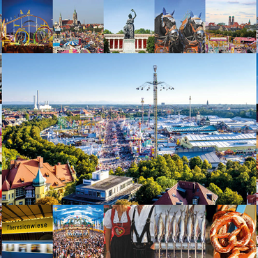 Darstellung des Puzzle Motivs Wiesgaudi No.2 - Bunte Collage vom Oktoberfest in München, Theresienwiese, Bayern, Deutschland 100 Puzzle 3D Modell