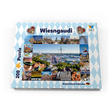 Darstellung des Puzzle Motivs Wiesgaudi No.2 - Bunte Collage vom Oktoberfest in München, Theresienwiese, Bayern, Deutschland 200 Puzzle Schachtel Ansicht3