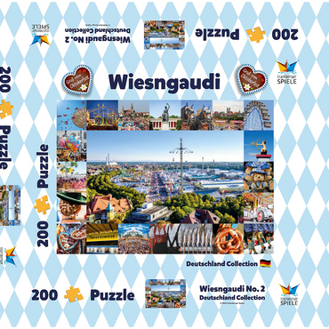 Darstellung des Puzzle Motivs Wiesgaudi No.2 - Bunte Collage vom Oktoberfest in München, Theresienwiese, Bayern, Deutschland 200 Puzzle Schachtel 3D Modell