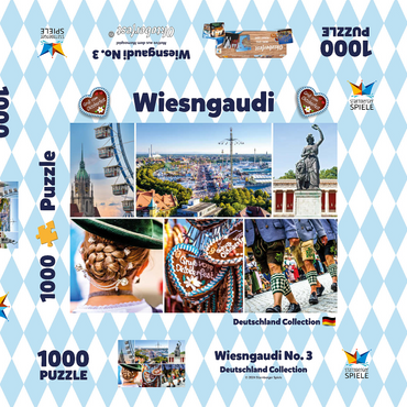 Darstellung des Puzzle Motivs Wiesgaudi No.3 - Bunte Collage vom Oktoberfest in München, Theresienwiese, Bayern, Deutschland 1000 Puzzle Schachtel 3D Modell
