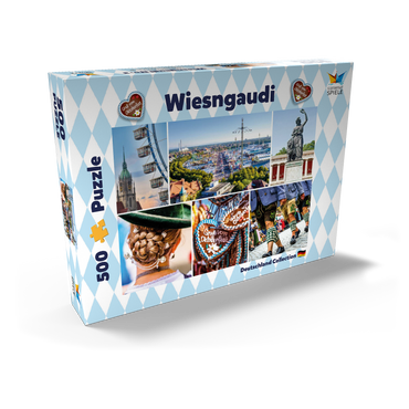 Darstellung des Puzzle Motivs Wiesgaudi No.3 - Bunte Collage vom Oktoberfest in München, Theresienwiese, Bayern, Deutschland 500 Puzzle Schachtel Ansicht2