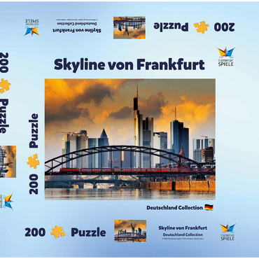 Darstellung des Puzzle Motivs Skyline von Frankfurt und Deutschherrnbrücke im Abendlicht 200 Puzzle Schachtel 3D Modell